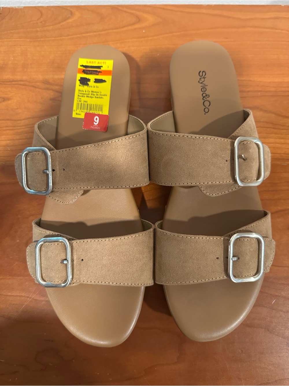 New! Style & Co. Tan Suede Double Buckle Slide Sandals Size 9. Summer or Autumn